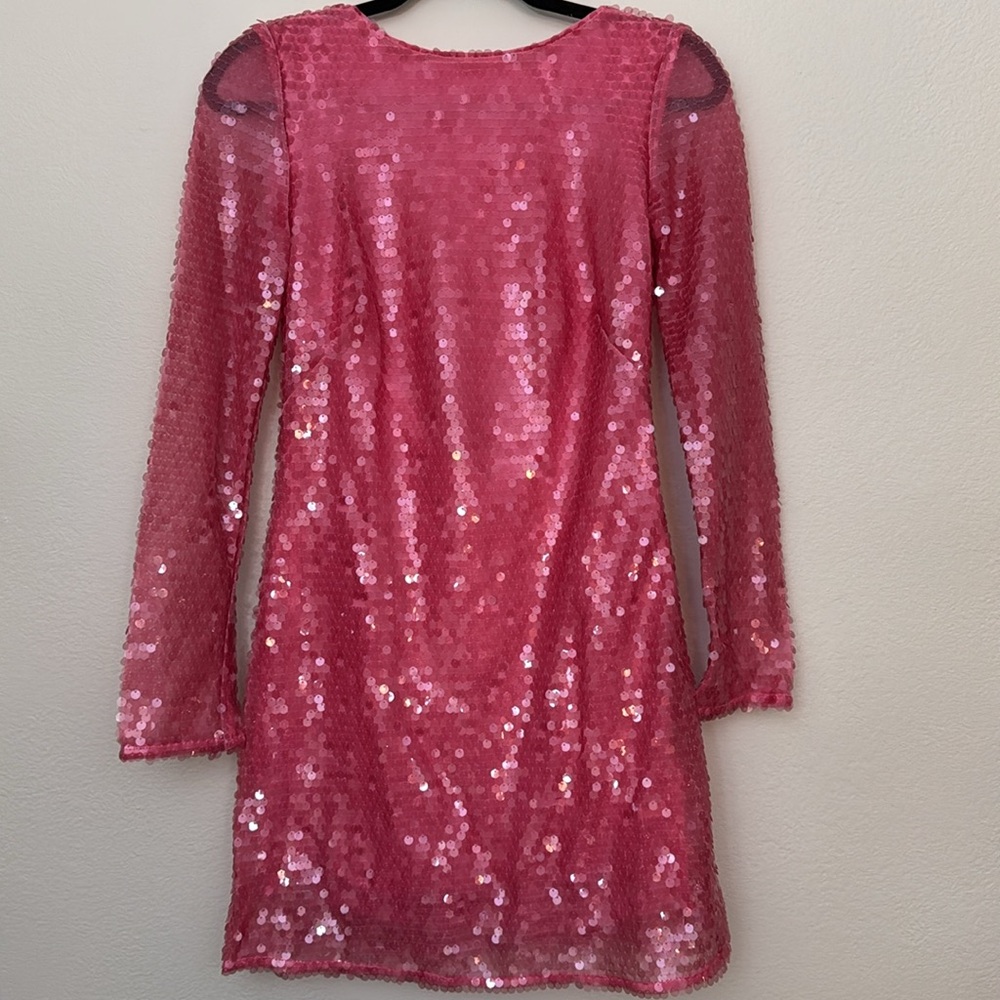 Anthropologie Sequin Drape-Back Mini Dress US4 pink - Picture 3 of 17